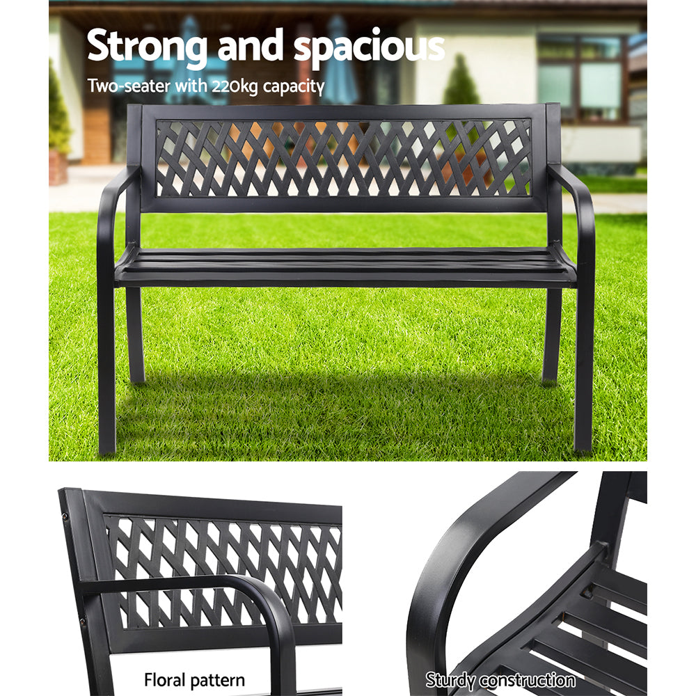 Gardeon Steel Modern Garden Bench - Black - SILBERSHELL