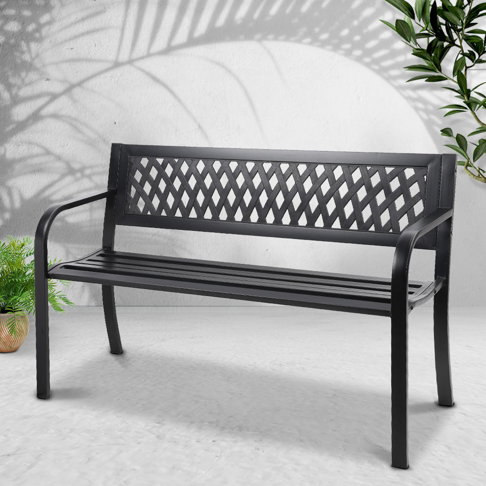 Gardeon Steel Modern Garden Bench - Black - SILBERSHELL