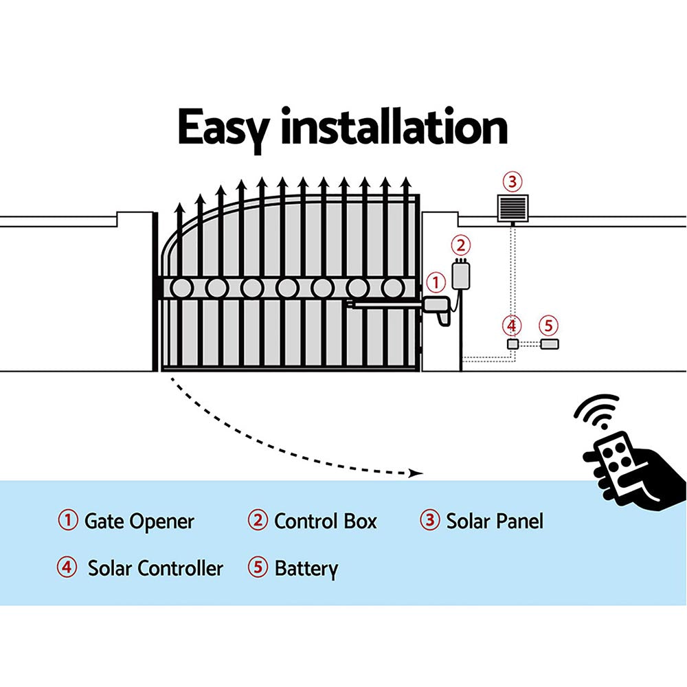 LockMaster 600KG Swing Gate Opener Automatic Electric Solar Power Remote Control - SILBERSHELL