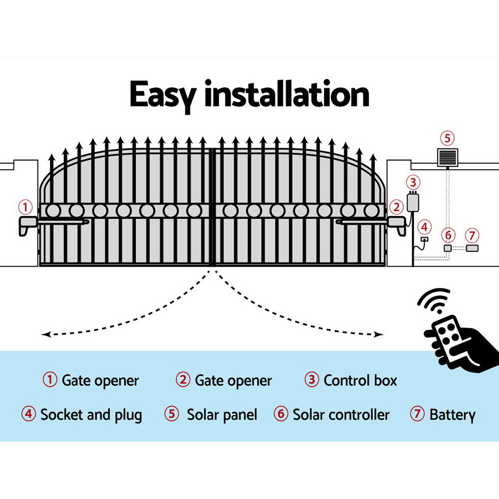 LockMaster Swing Gate Opener Auto 20W Solar Power Electric Remote Control 800KG - SILBERSHELL