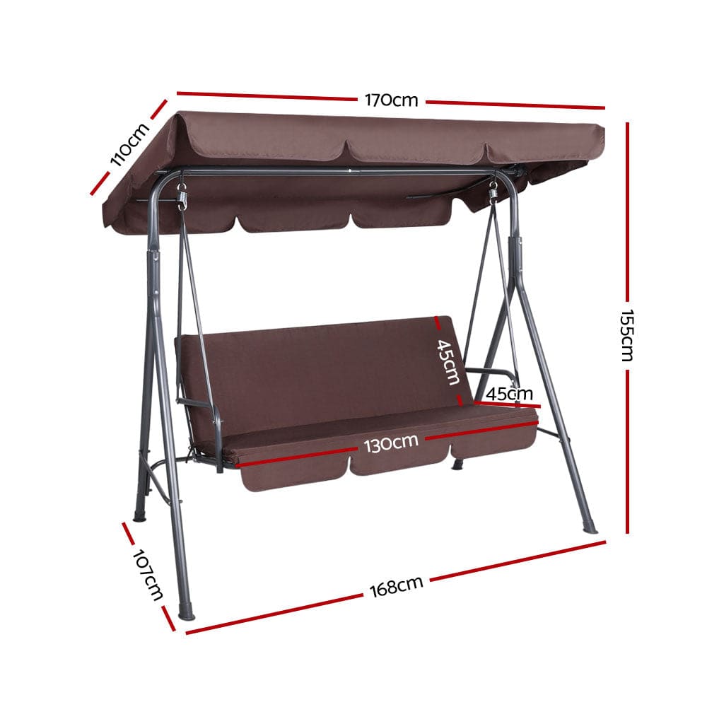 Gardeon Outdoor Swing Chair Hammock 3 Seater Garden Canopy Bench Seat Backyard - SILBERSHELL