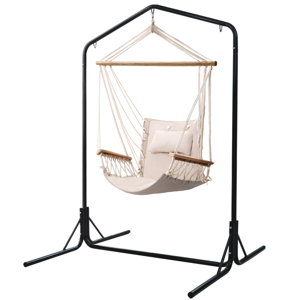 Gardeon Outdoor Hammock Chair with Stand Swing Hanging Hammock Garden Cream - SILBERSHELL