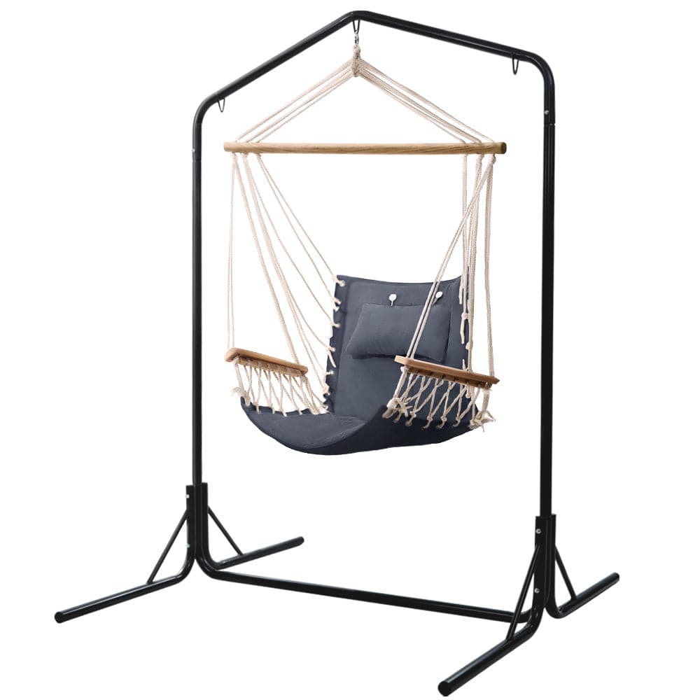 Gardeon Outdoor Hammock Chair with Stand Swing Hanging Hammock Garden Grey - SILBERSHELL™
