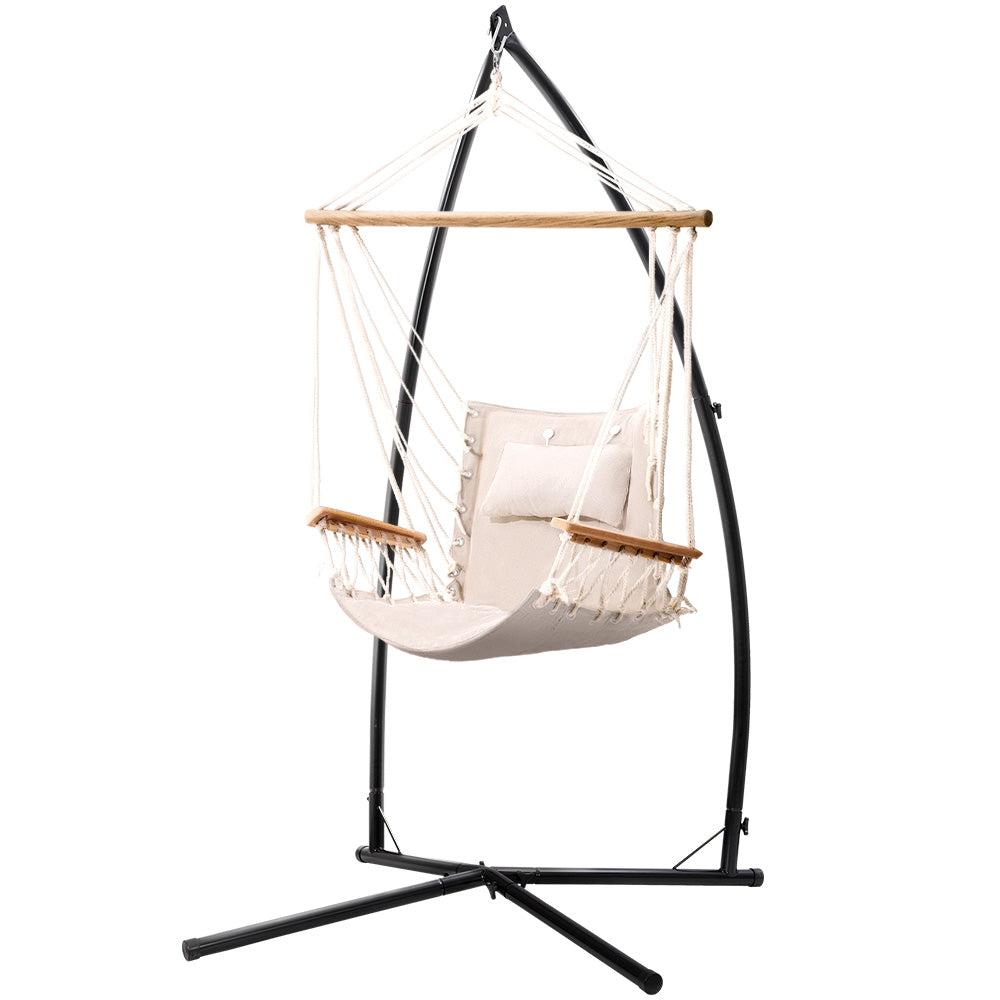 Gardeon Outdoor Hammock Chair with Steel Stand Hanging Hammock Beach Cream - SILBERSHELL