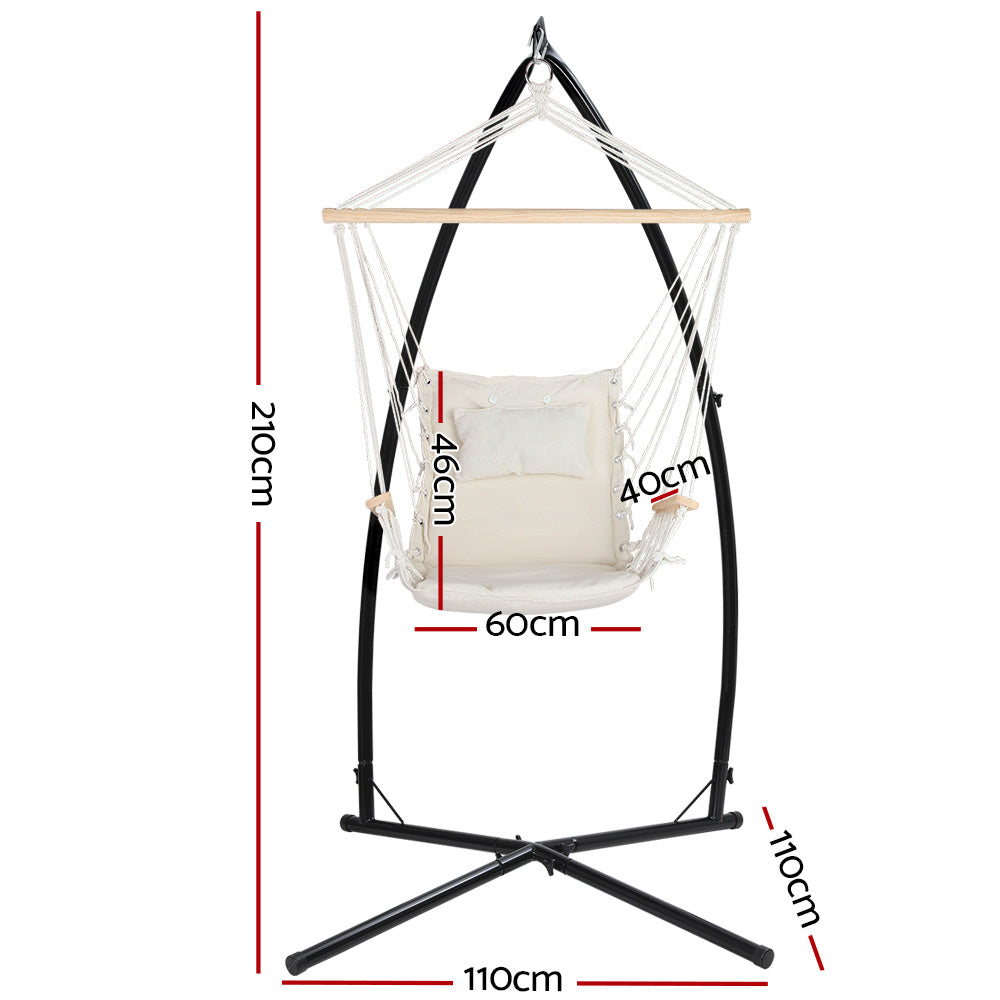 Gardeon Outdoor Hammock Chair with Steel Stand Hanging Hammock Beach Cream - SILBERSHELL