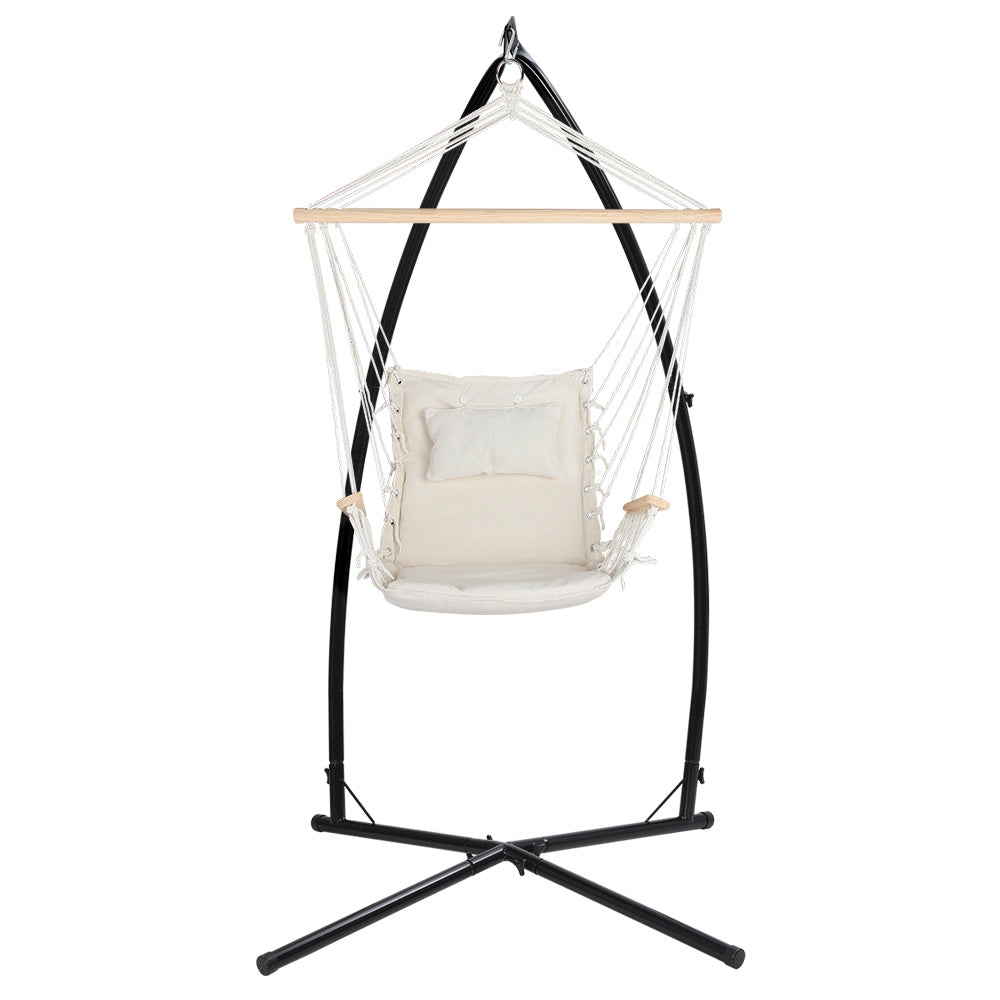 Gardeon Outdoor Hammock Chair with Steel Stand Hanging Hammock Beach Cream - SILBERSHELL