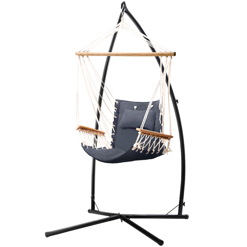 Gardeon Outdoor Hammock Chair with Steel Stand Hanging Hammock Beach Grey - SILBERSHELL