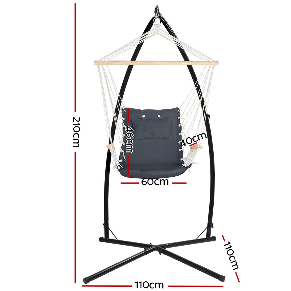 Gardeon Outdoor Hammock Chair with Steel Stand Hanging Hammock Beach Grey - SILBERSHELL