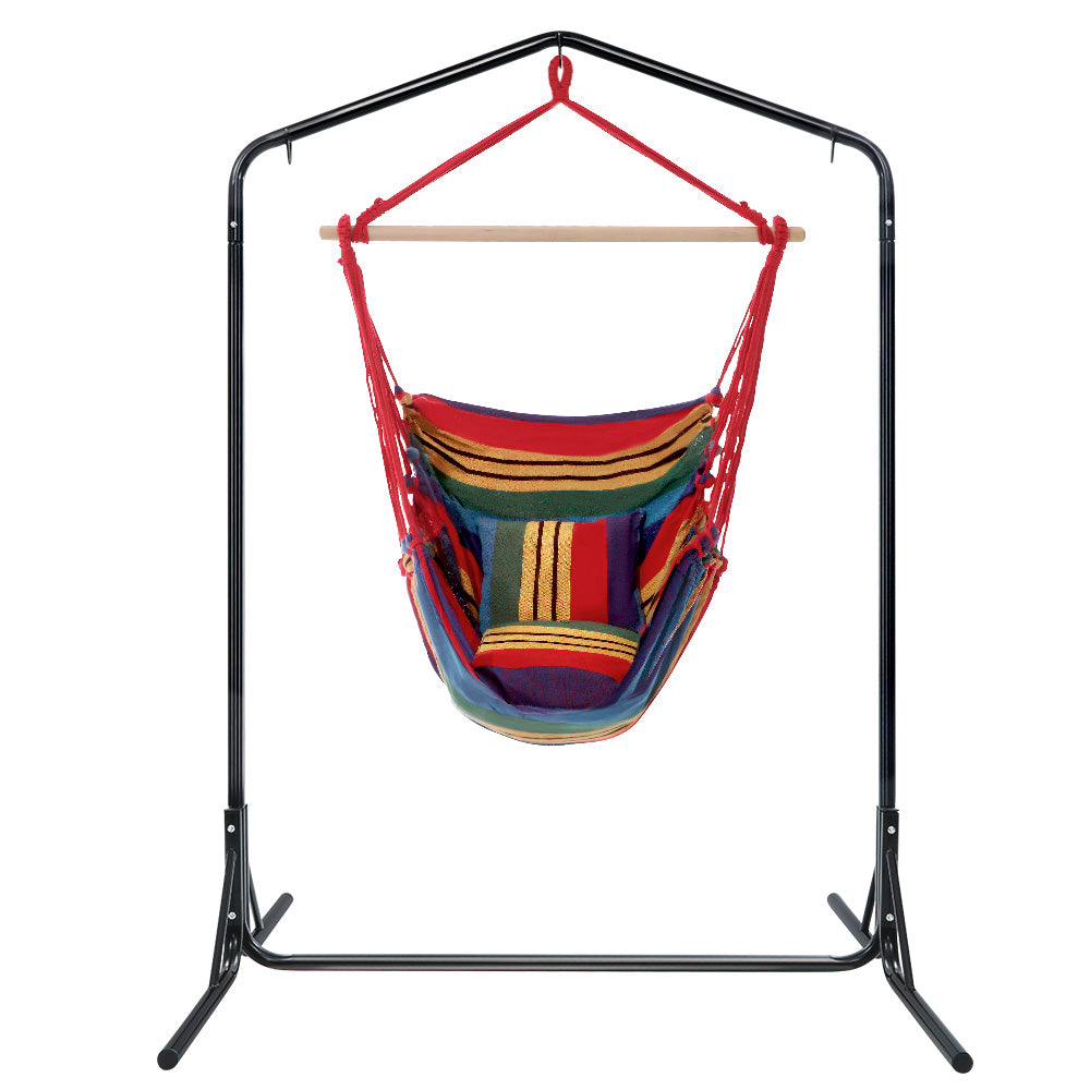 Gardeon Outdoor Hammock Chair with Stand Swing Hanging Hammock Pillow Rainbow - SILBERSHELL