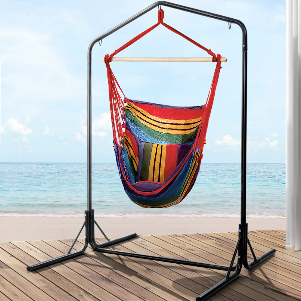 Gardeon Outdoor Hammock Chair with Stand Swing Hanging Hammock Pillow Rainbow - SILBERSHELL