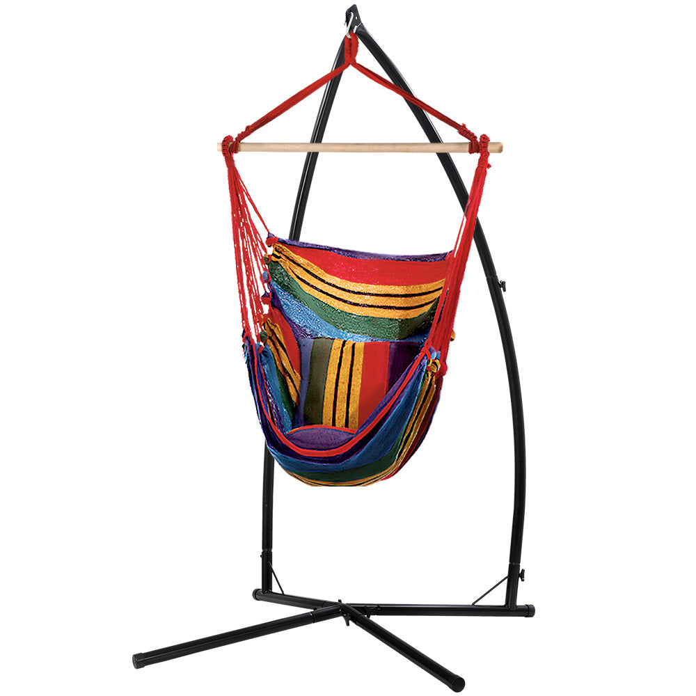 Gardeon Hammock Chair Outdoor Camping Hanging with Steel Stand Rainbow - SILBERSHELL