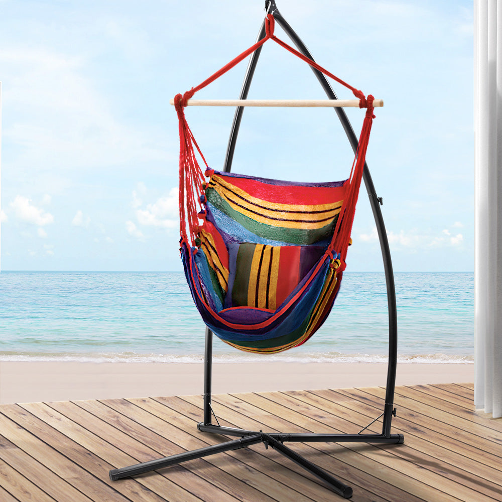 Gardeon Hammock Chair Outdoor Camping Hanging with Steel Stand Rainbow - SILBERSHELL