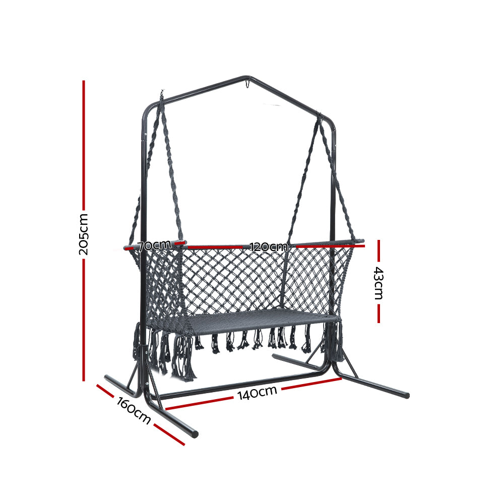 Gardeon Outdoor Swing Hammock Chair with Stand Frame 2 Seater Bench Furniture - SILBERSHELL