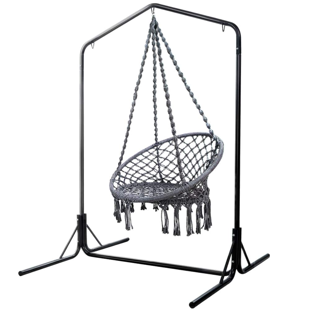 Gardeon Outdoor Hammock Chair with Stand Cotton Swing Relax Hanging 124CM Grey - SILBERSHELL™