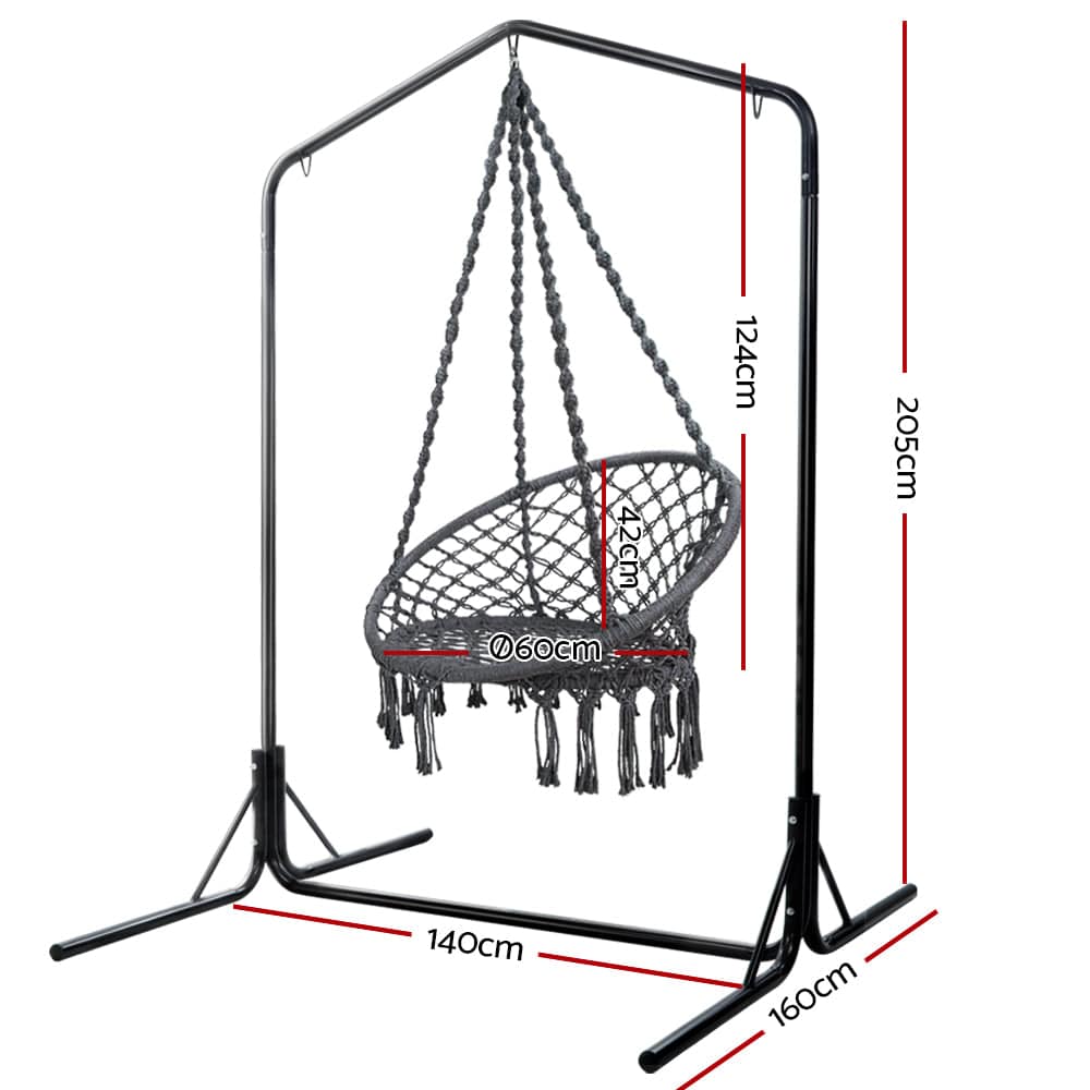 Gardeon Outdoor Hammock Chair with Stand Cotton Swing Relax Hanging 124CM Grey - SILBERSHELL™