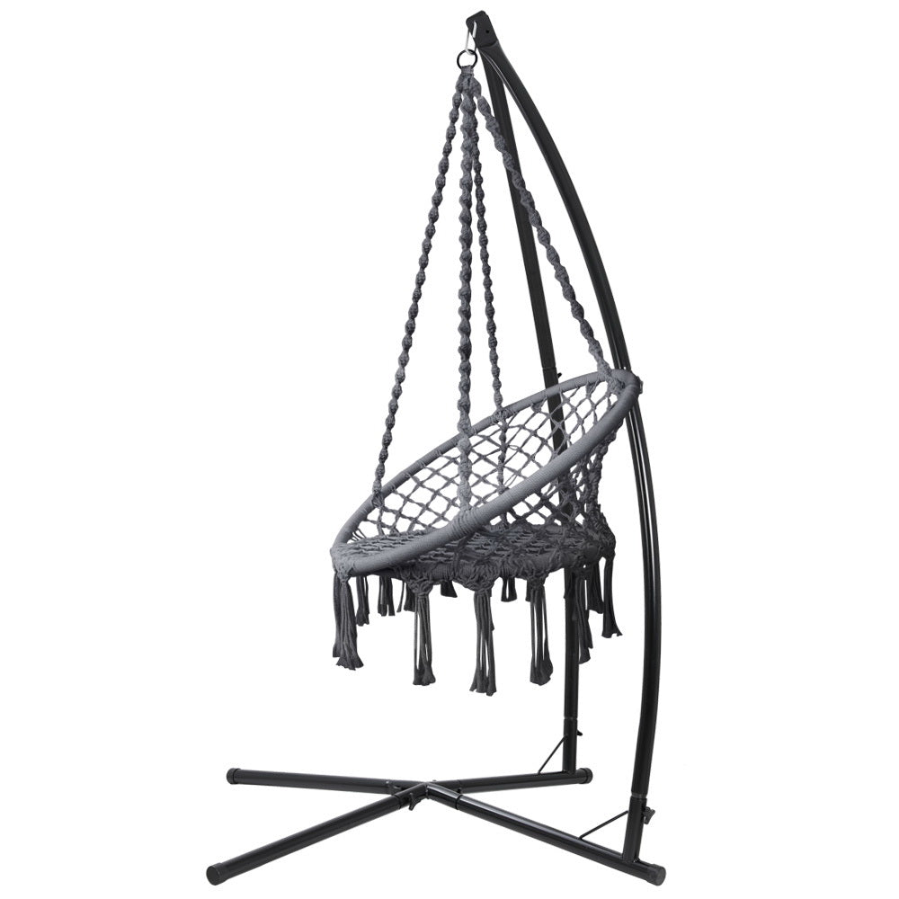 Gardeon Outdoor Hammock Chair with Steel Stand Cotton Swing Hanging 124CM Grey - SILBERSHELL