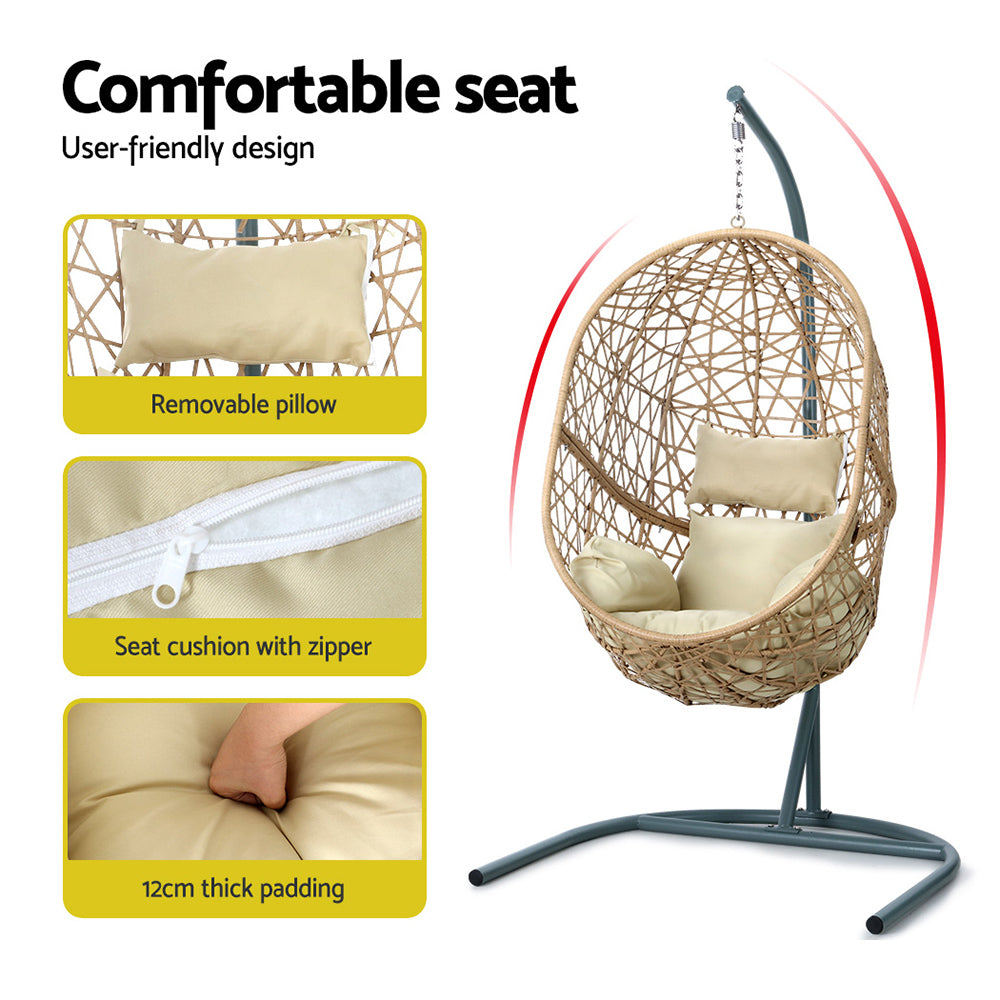 Gardeon Swing Chair Egg Hammock With Stand Outdoor Furniture Wicker Seat Yellow - SILBERSHELL