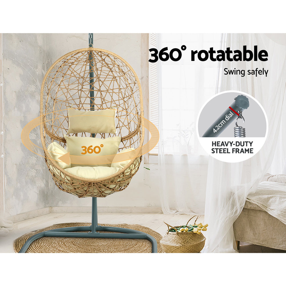 Gardeon Swing Chair Egg Hammock With Stand Outdoor Furniture Wicker Seat Yellow - SILBERSHELL