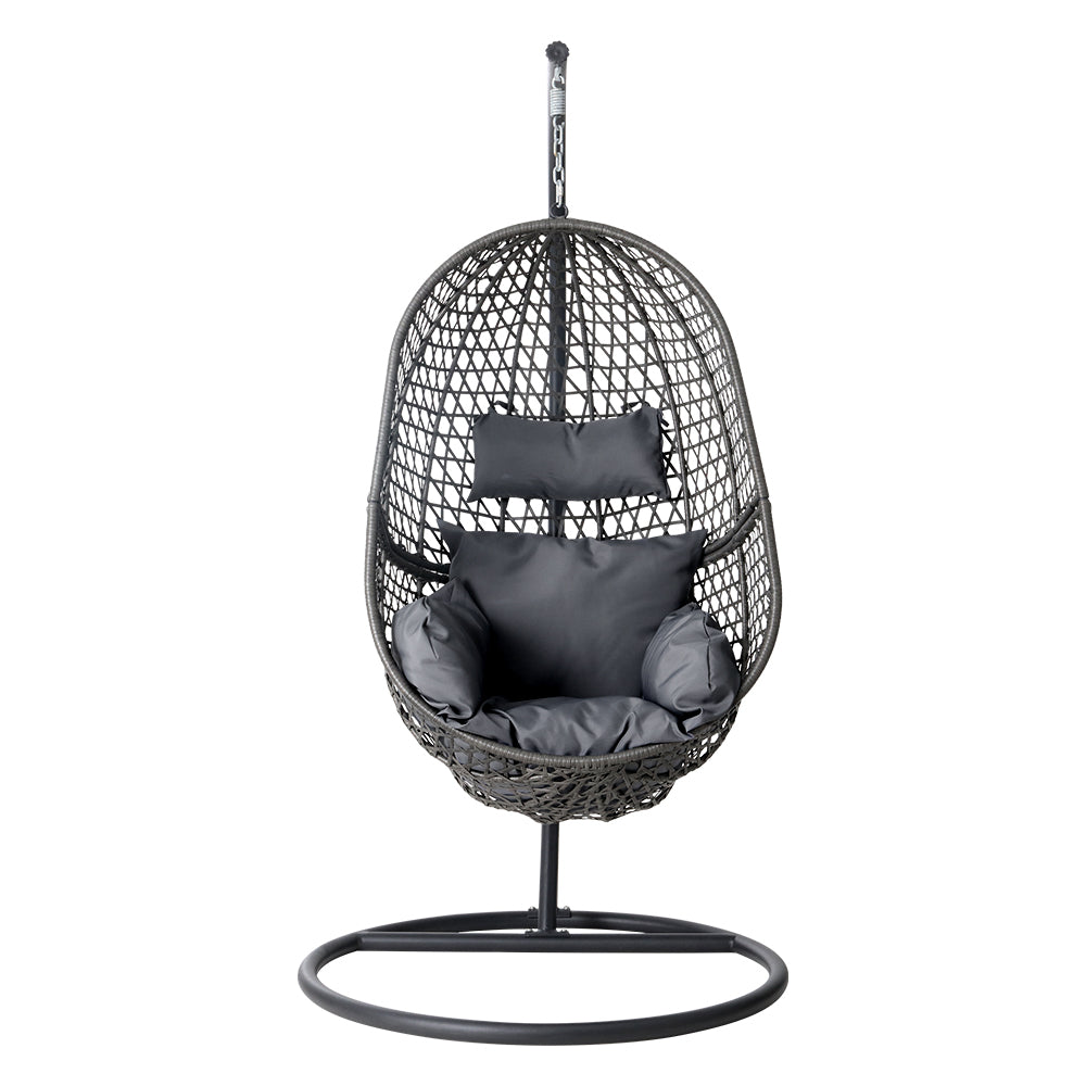Gardeon Swing Chair Egg Hammock With Stand Outdoor Furniture Wicker Seat Black - SILBERSHELL