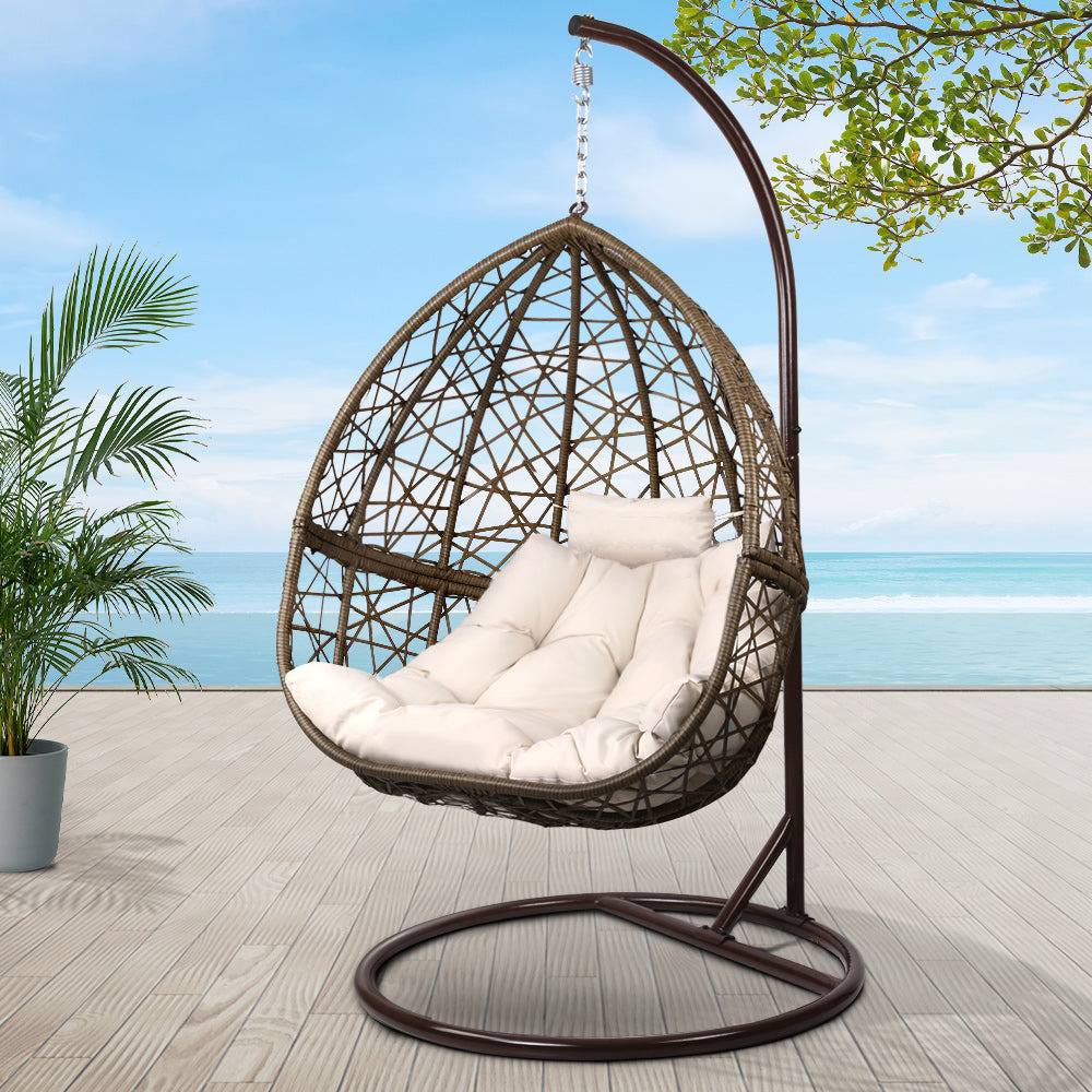 Gardeon Outdoor Hanging Swing Chair - Brown - SILBERSHELL