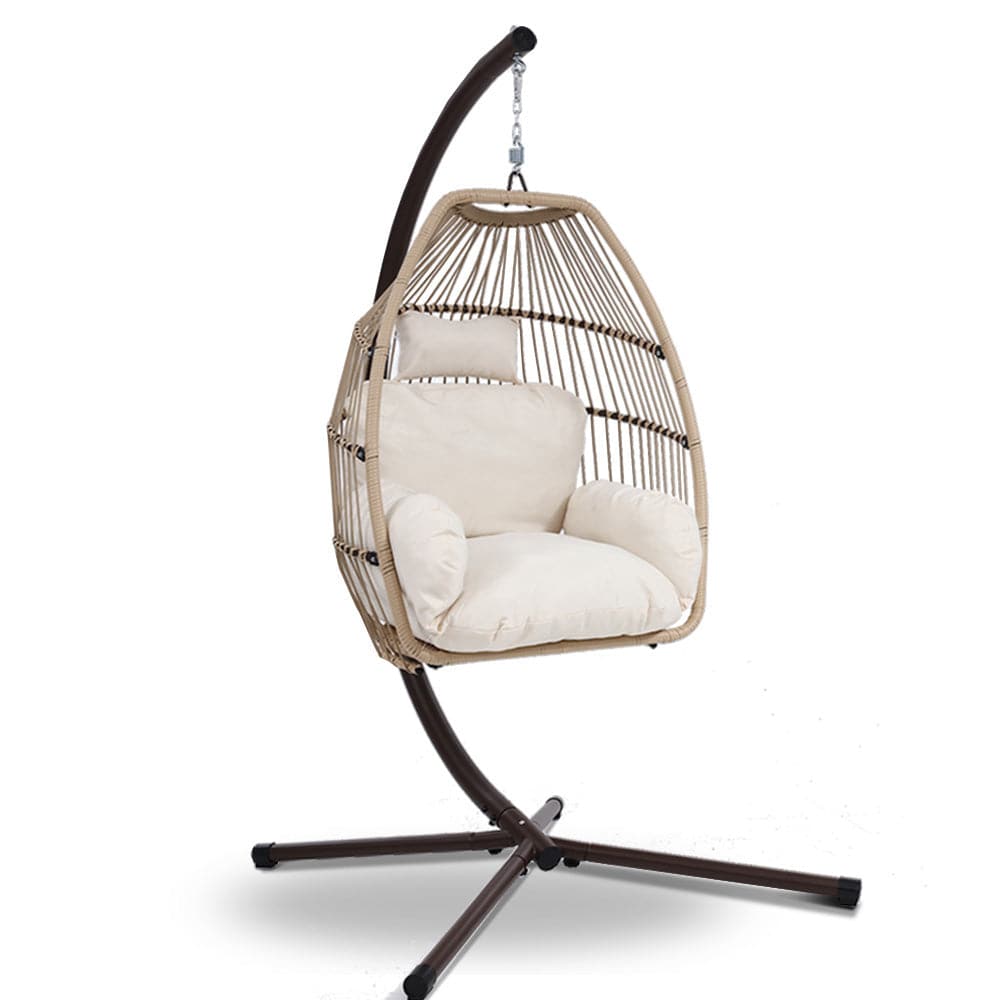 Gardeon Outdoor Furniture Egg Hanging Swing Chair Stand Wicker Rattan Hammock - SILBERSHELL
