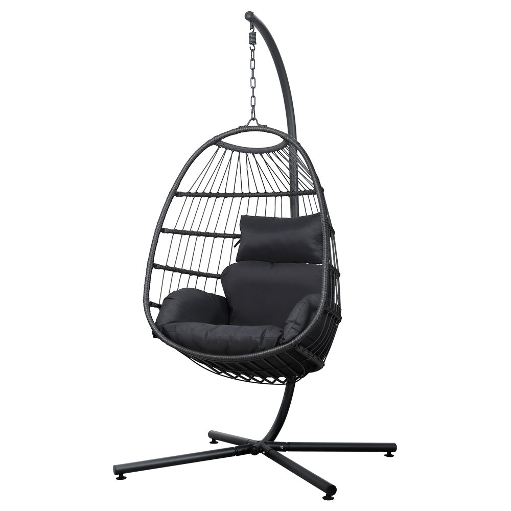 Gardeon Egg Swing Chair Hammock Stand Outdoor Furniture Hanging Wicker Seat Grey - SILBERSHELL