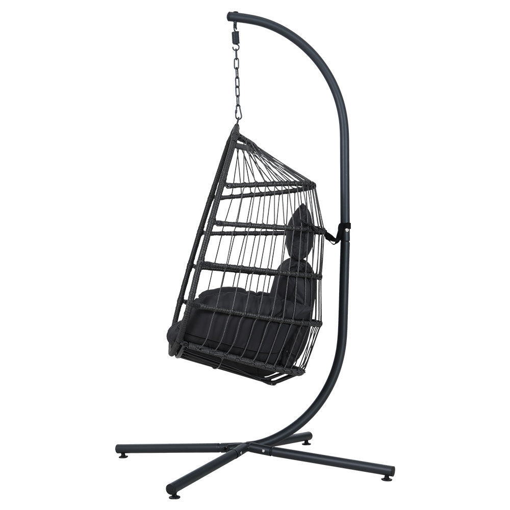 Gardeon Egg Swing Chair Hammock Stand Outdoor Furniture Hanging Wicker Seat Grey - SILBERSHELL