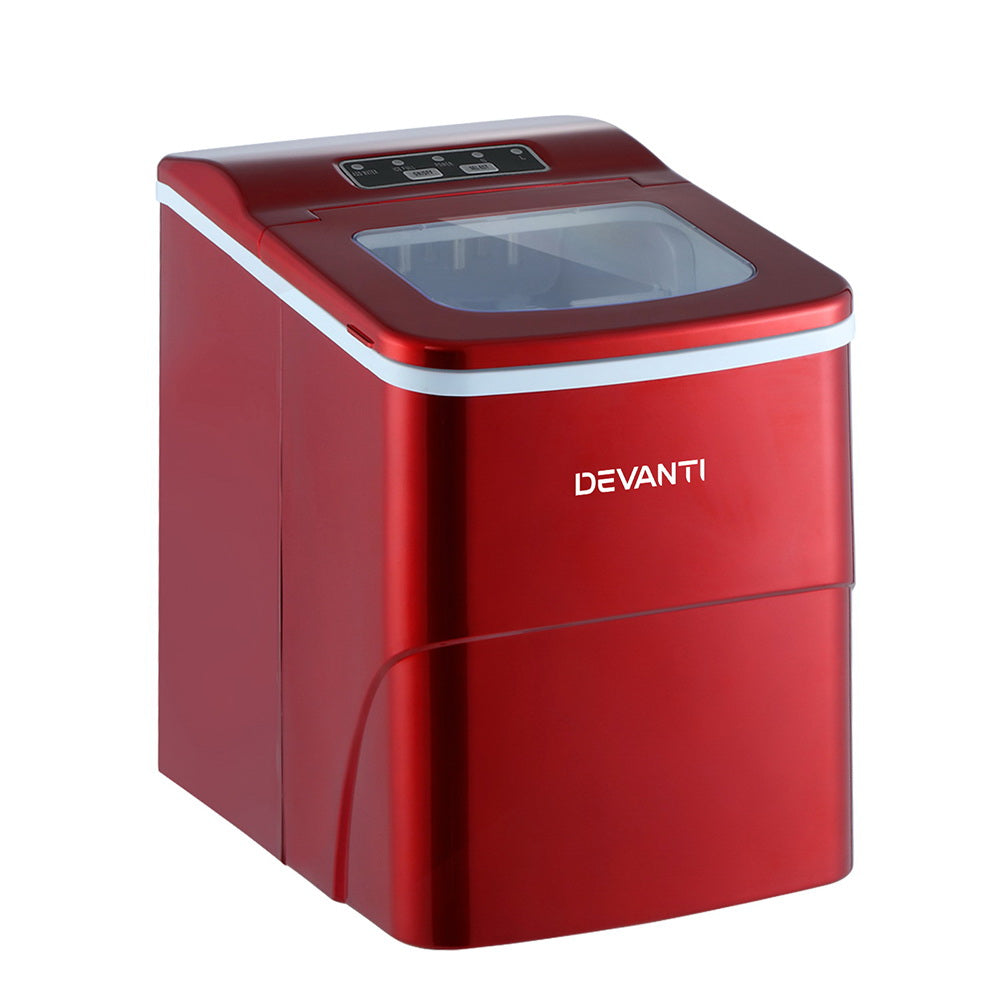 DEVANTi Portable Ice Cube Maker Machine 2L Home Bar Benchtop Easy Quick Red - SILBERSHELL