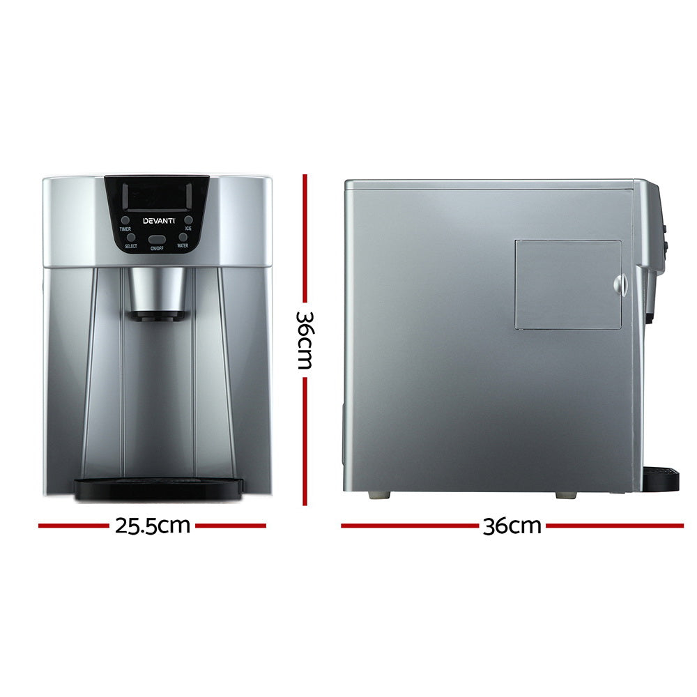 Devanti 2L Portable Ice Cuber Maker & Water Dispenser - Silver - SILBERSHELL