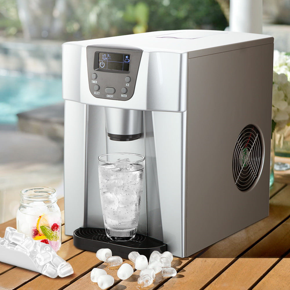 Devanti 2L Portable Ice Cuber Maker & Water Dispenser - Silver - SILBERSHELL
