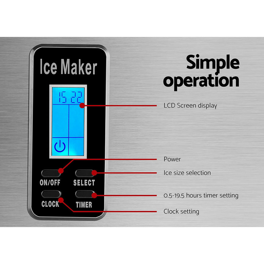 Devanti 3.2L Stainless Steel Portable Ice Cube Maker - SILBERSHELL