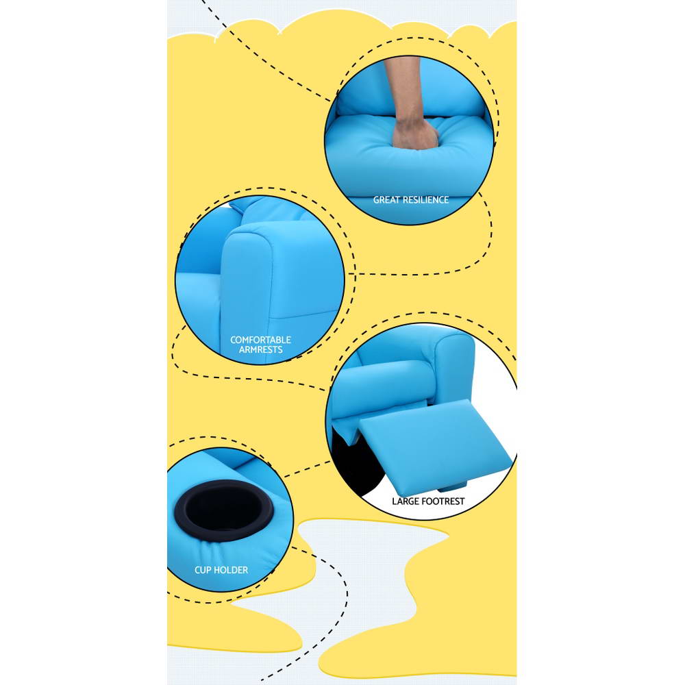 Keezi Kids Recliner Chair Blue PU Leather Sofa Lounge Couch Children Armchair - SILBERSHELL
