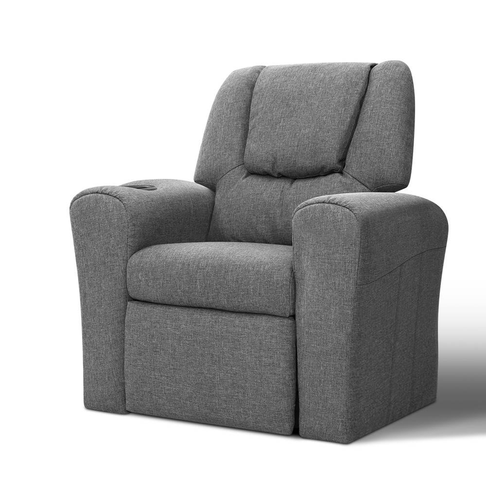 Keezi Kids Recliner Chair Grey Linen Soft Sofa Lounge Couch Children Armchair - SILBERSHELL