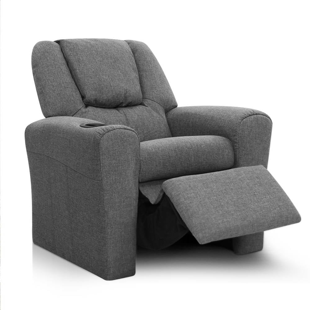 Keezi Kids Recliner Chair Grey Linen Soft Sofa Lounge Couch Children Armchair - SILBERSHELL