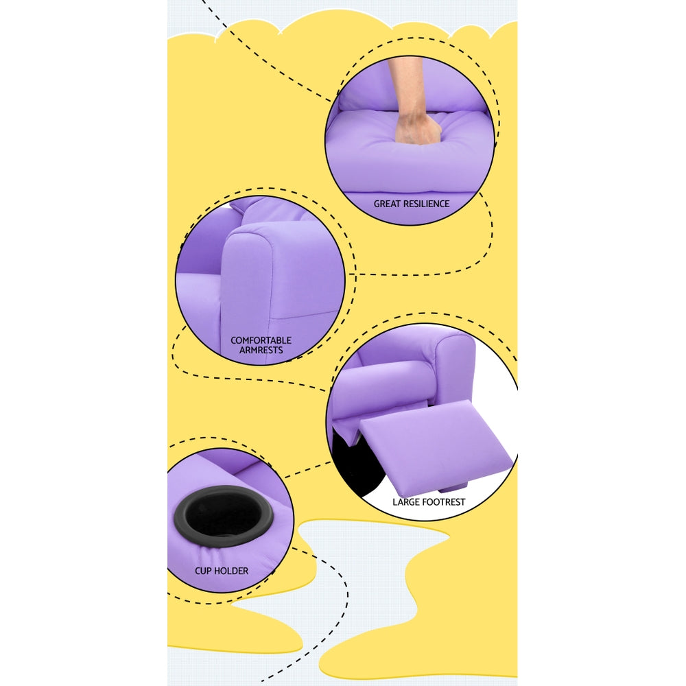 Keezi Kids Recliner Chair Purple PU Leather Sofa Lounge Couch Children Armchair - SILBERSHELL