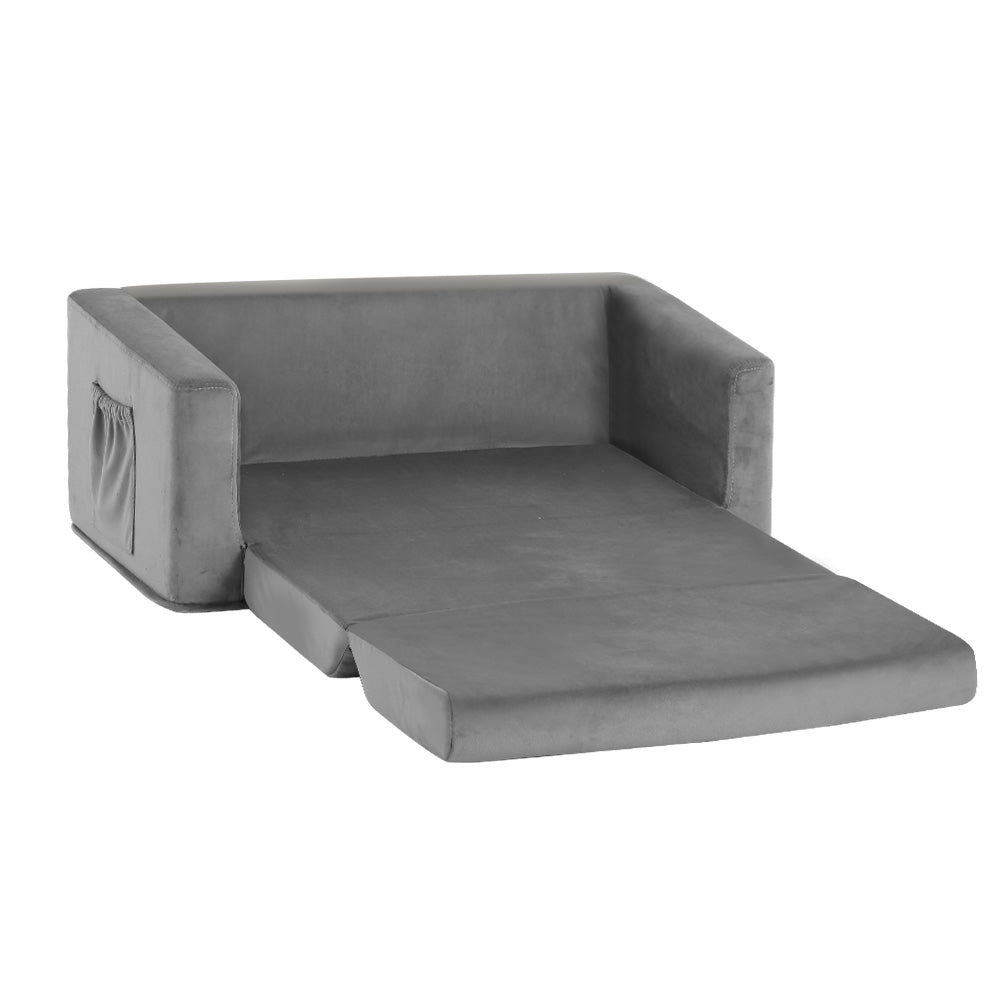 Keezi Kids Sofa 2 Seater Chair Children Flip Open Couch Armchair Grey - SILBERSHELL