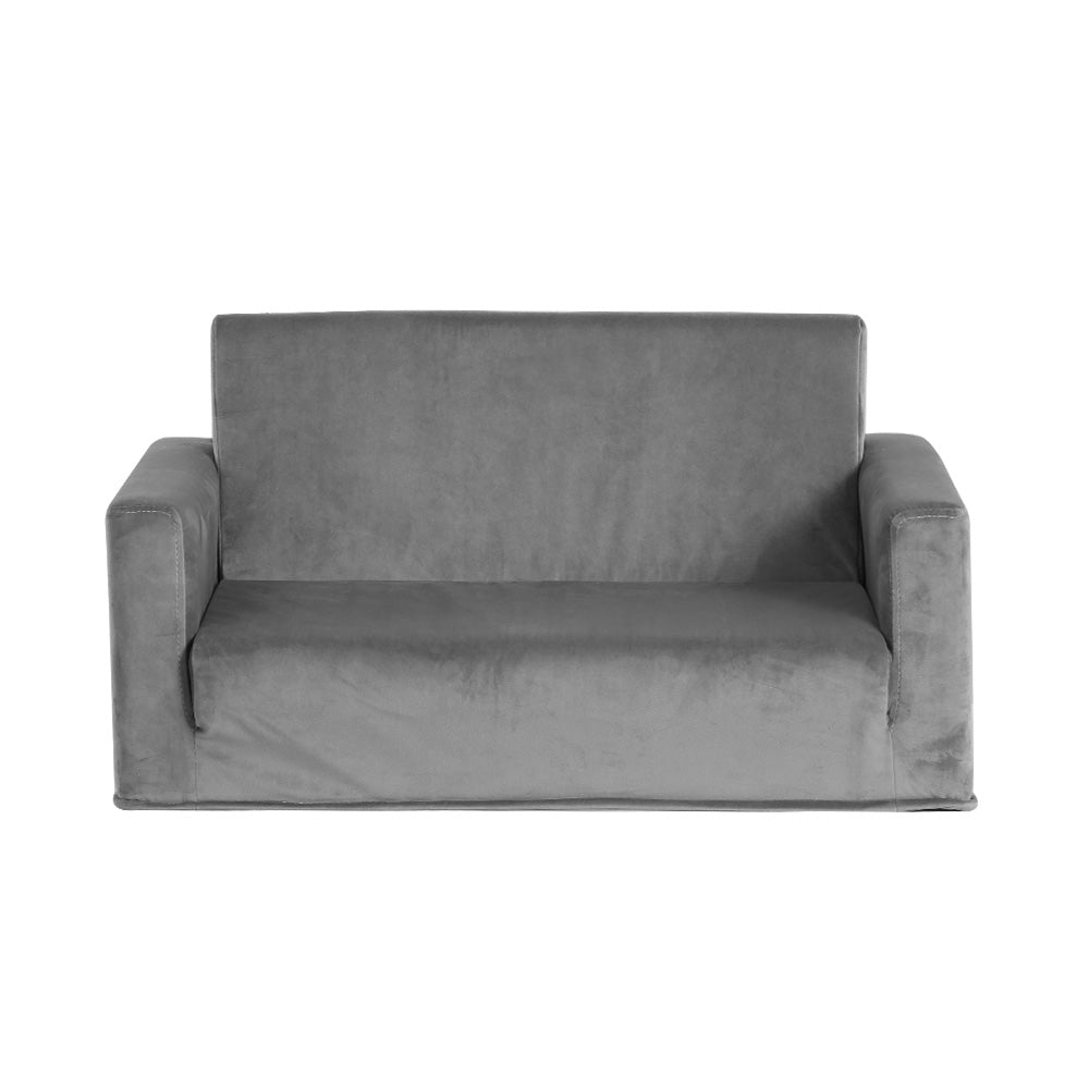 Keezi Kids Sofa 2 Seater Chair Children Flip Open Couch Armchair Grey - SILBERSHELL