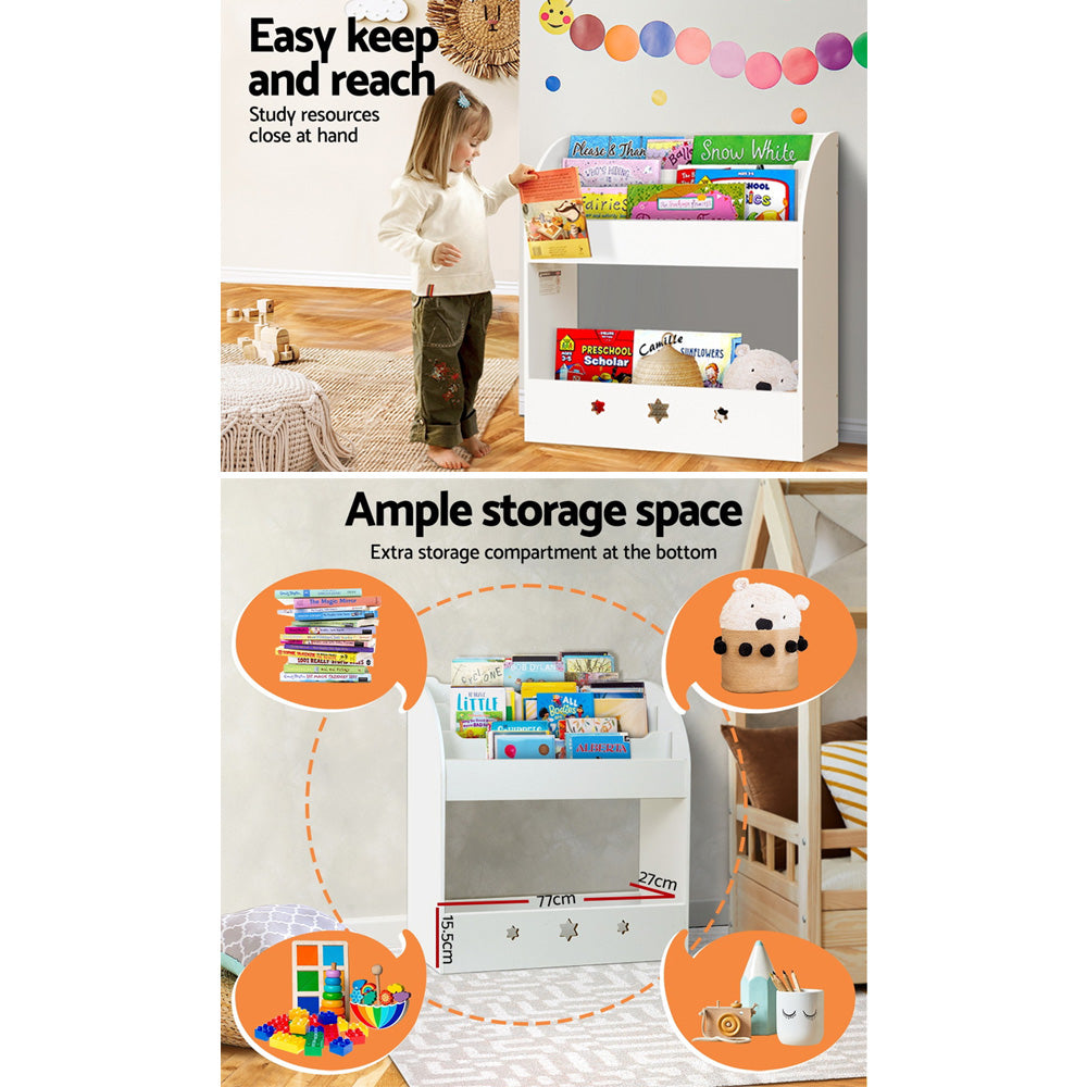 Keezi Kids Bookshelf Children Toy Storage Magazine Rack Organiser Bookcase White - SILBERSHELL