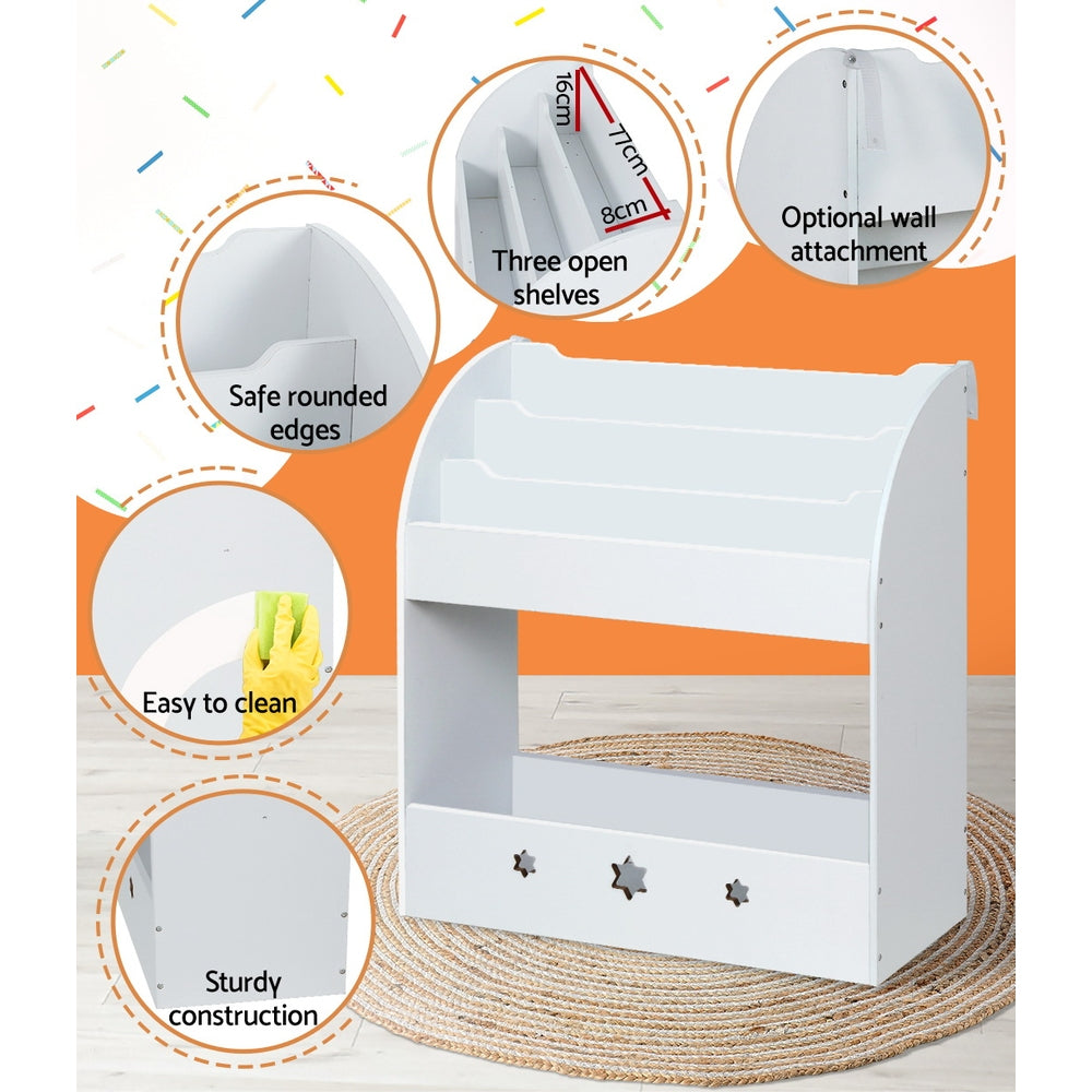 Keezi Kids Bookshelf Children Toy Storage Magazine Rack Organiser Bookcase White - SILBERSHELL