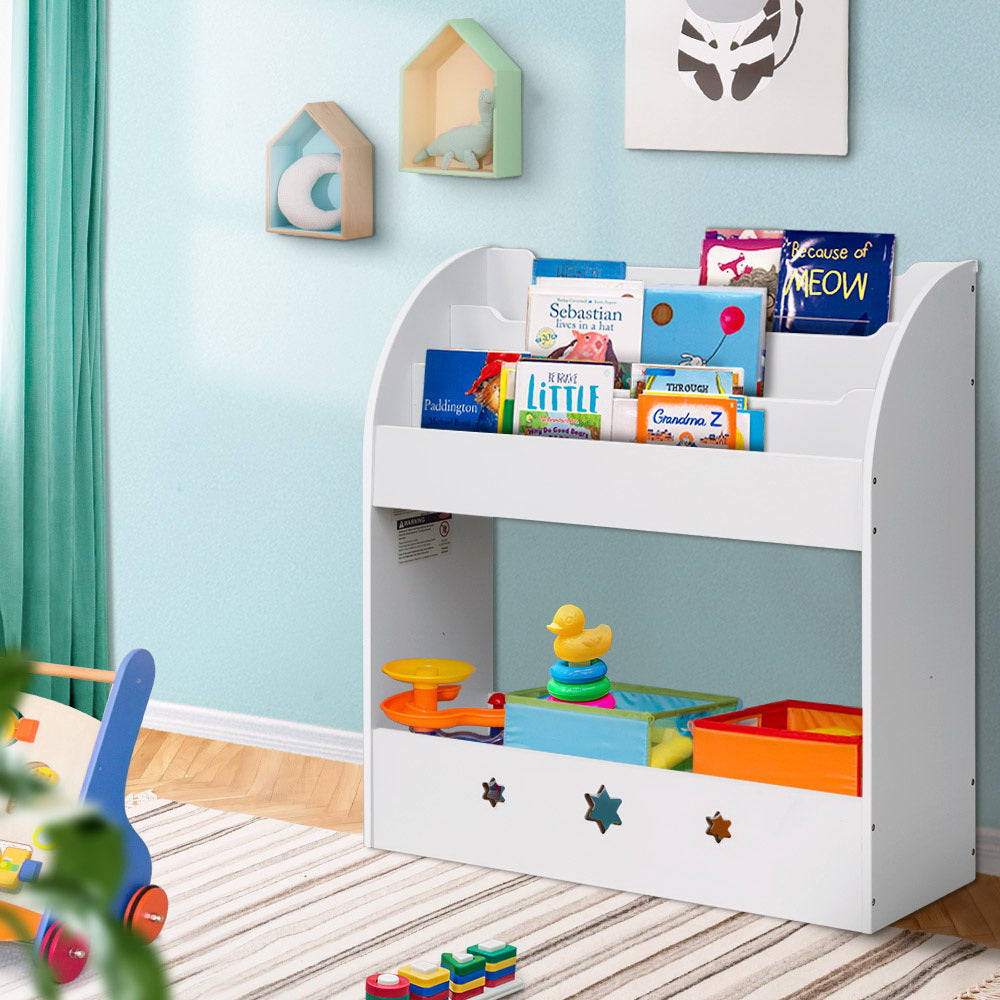 Keezi Kids Bookshelf Children Toy Storage Magazine Rack Organiser Bookcase White - SILBERSHELL