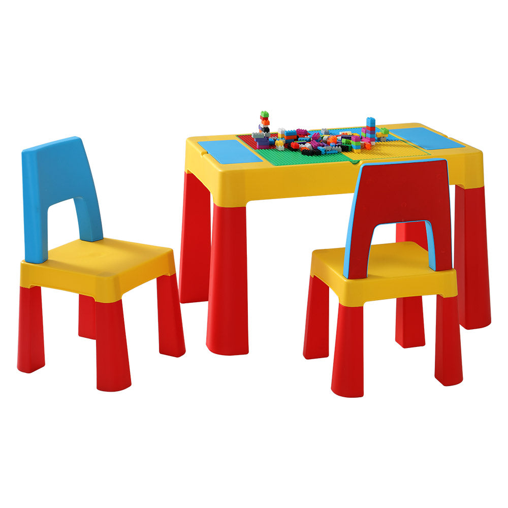 Keezi 3PCS Kids Table and Chairs Set Activity Chalkboard Toys Storage Box Desk - SILBERSHELL