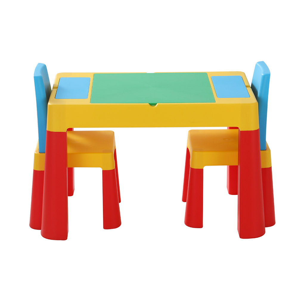 Keezi 3PCS Kids Table and Chairs Set Activity Chalkboard Toys Storage Box Desk - SILBERSHELL