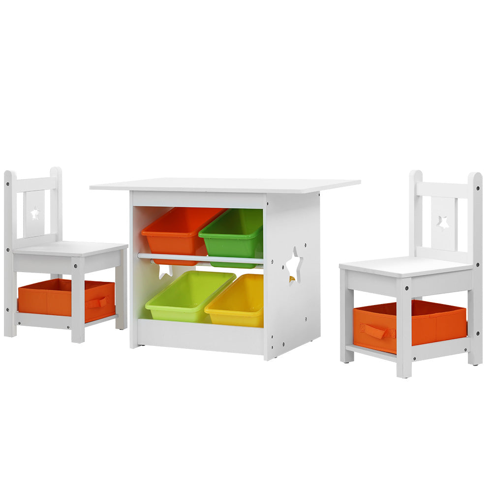 Keezi 3 PCS Kids Table and Chairs Set Children Furniture Play Toys Storage Box - SILBERSHELL