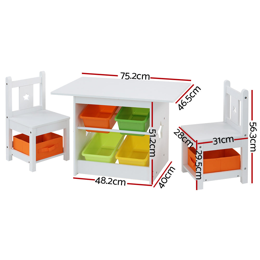 Keezi 3 PCS Kids Table and Chairs Set Children Furniture Play Toys Storage Box - SILBERSHELL