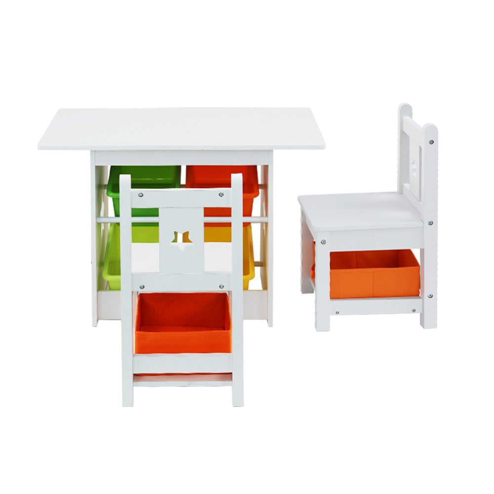 Keezi 3 PCS Kids Table and Chairs Set Children Furniture Play Toys Storage Box - SILBERSHELL