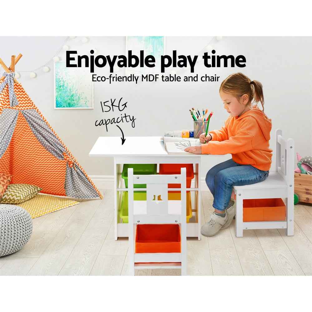 Keezi 3 PCS Kids Table and Chairs Set Children Furniture Play Toys Storage Box - SILBERSHELL