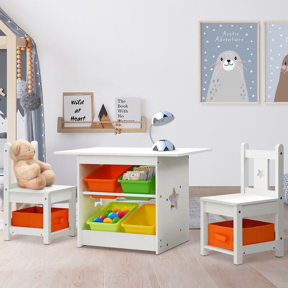 Keezi 3 PCS Kids Table and Chairs Set Children Furniture Play Toys Storage Box - SILBERSHELL