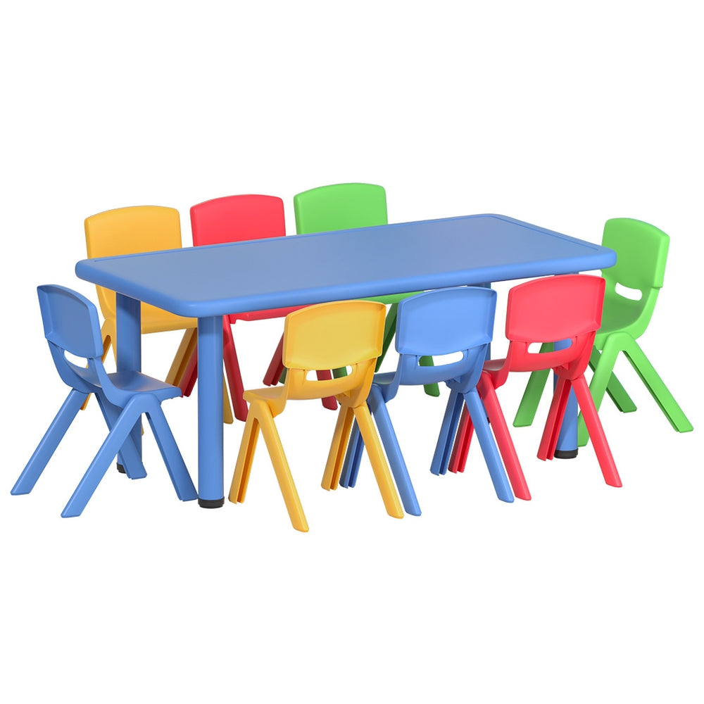 Keezi Kids Table and Chairs Study Desk Furniture 120CM Plastic Table 8 Chairs - SILBERSHELL