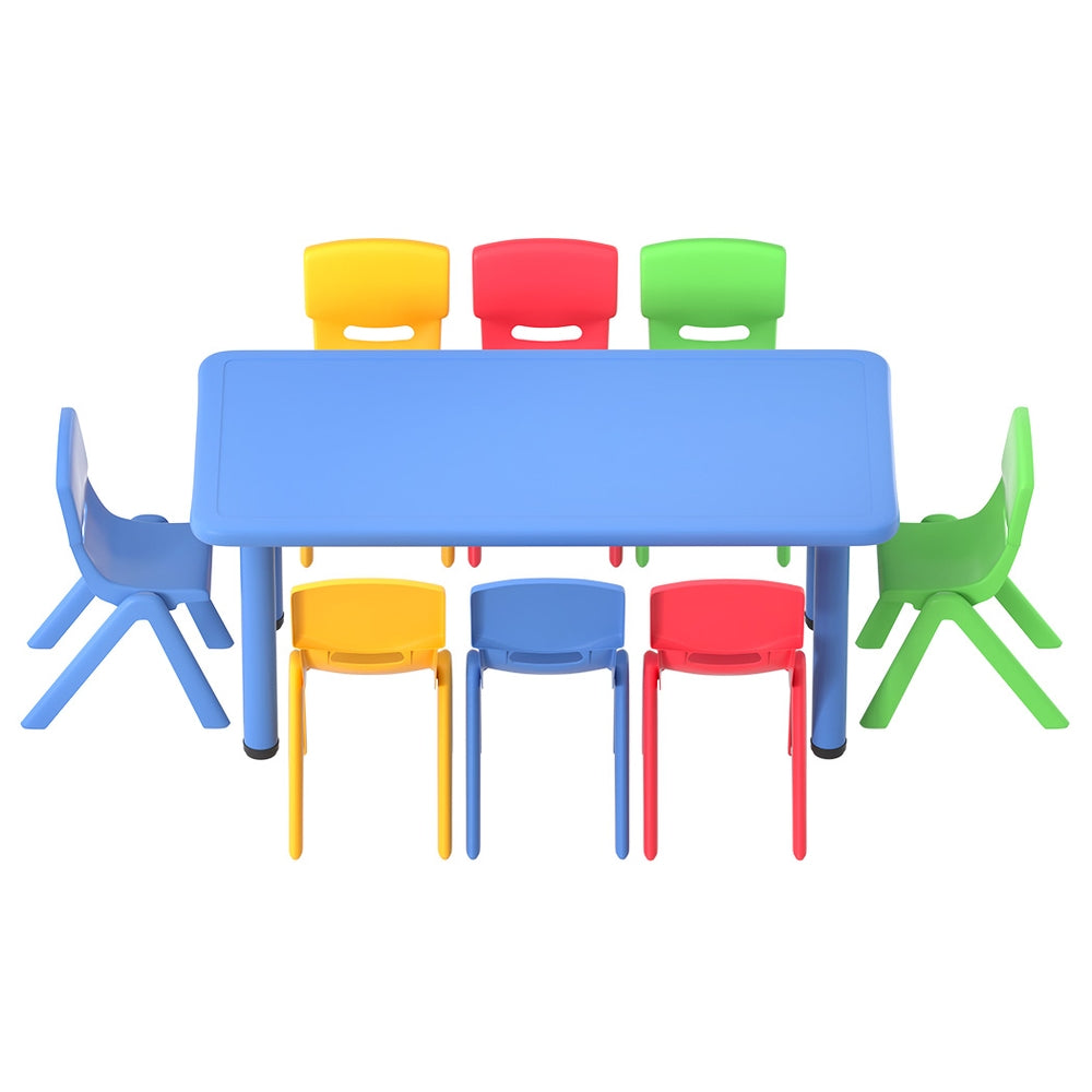 Keezi Kids Table and Chairs Study Desk Furniture 120CM Plastic Table 8 Chairs - SILBERSHELL