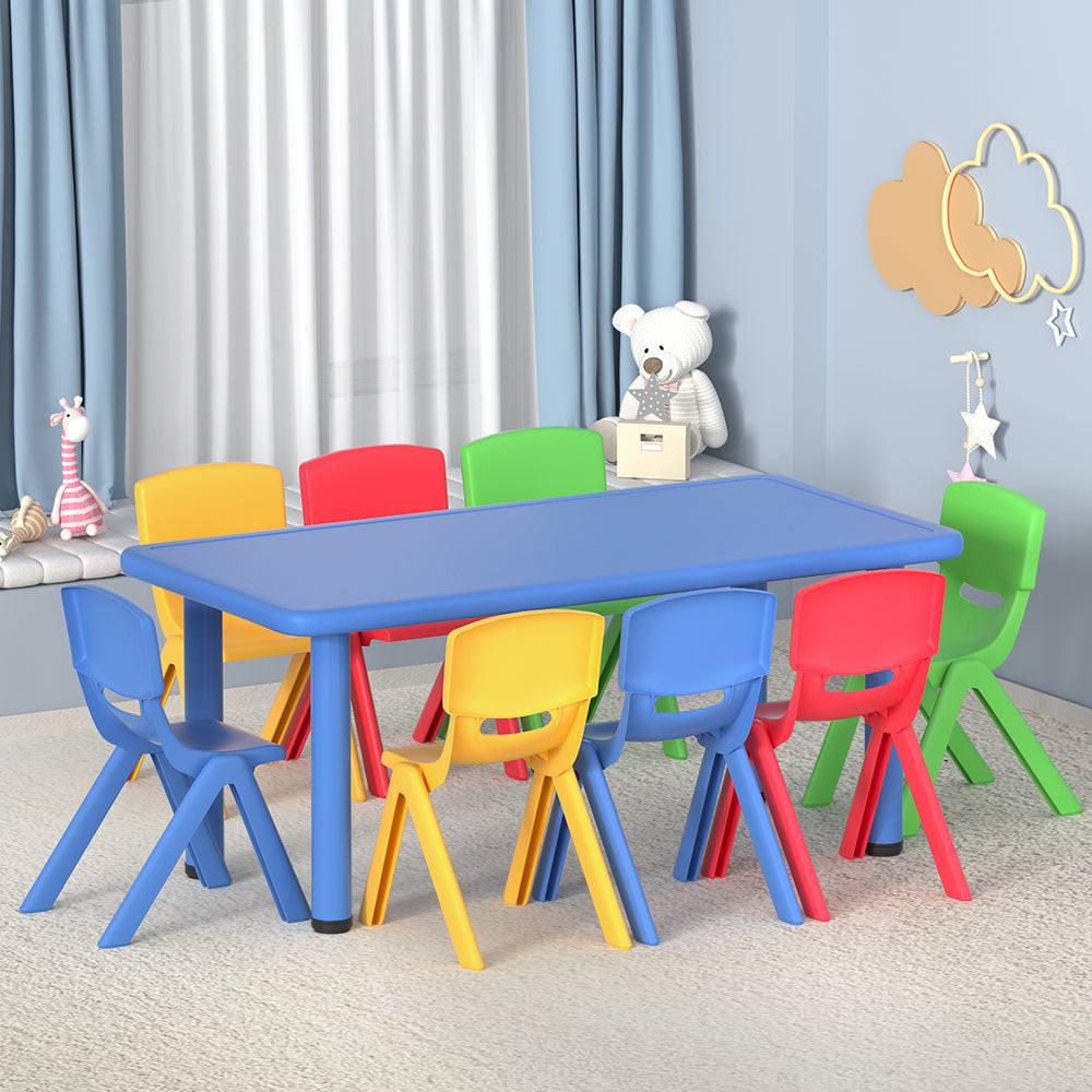 Keezi Kids Table and Chairs Study Desk Furniture 120CM Plastic Table 8 Chairs - SILBERSHELL